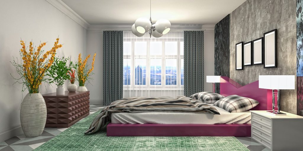 Ornamental plants and flowers in bedroom